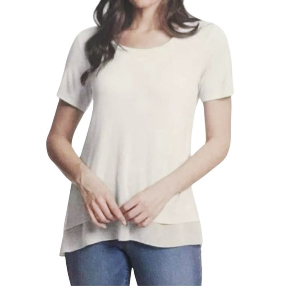 Nine West Women’s Layered Hem Cream Short Sleeve Top | Size S